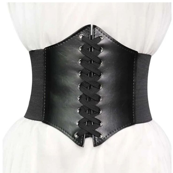 Boutique Accessories - Black lace up wide faux leather corset Belt sexy Underbust Western Festival